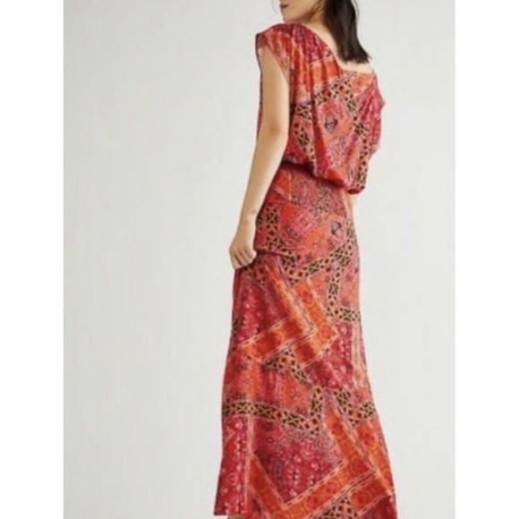 Free People Women Red Multicolor Printed Blakely Tulip Maxi Boho Dress Size M - Picture 2 of 10